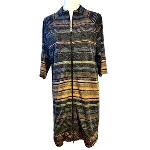 Tracy Porter Womens Size 12-14 Color Striped Full Zip Half Sleeve Sweater Dress